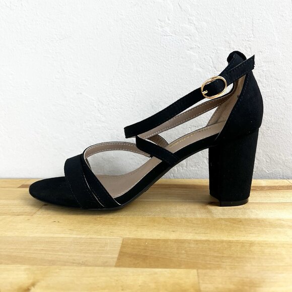 Dream Pairs High Heel Strappy Pump Sandals 8.5 Black Suede Open Toe Madison‎ - Picture 1 of 12